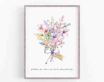 Flower Bouquet Personalised Print, Birthday Gift for Mum, Mothers Day Gift,Friend gift, Nan gift,Auntie Gift, Wall Art Keepsake Custom Print