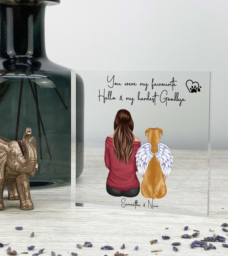 Owner and Pet Custom Print, Pet remembrance gift, Dog Memorial, Cat Memorial, Pet Loss Sympathy Present, Keepsake Memory Gift, Acrylic Block 