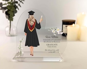 Plaque cadeau de remise des diplômes pour elle, cadeau personnalisé pour diplômés, maîtrise, cadeau pour elle, cadeau pour diplômés, fille, plaque acrylique coeur meilleure amie