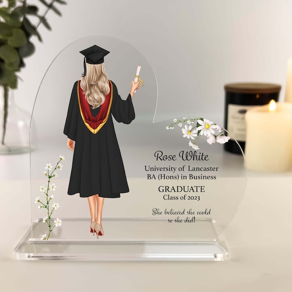 Graduation Plaque Gift for Her, Personalised Graduate Gift, Masters Degree,Gift for Her,Grad Gift, Daughter,Best Friend Heart Acrylic Plaque