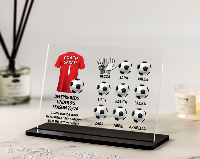Personalised Football Coach Gift, Thank you Gift from Team, Girls Team, Boys, Appreciation Gift, Soccer End of Season Manager Acrylic Plaque