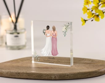 Personlig brudtärnepresent, brudtärnefrieri, brudtärnefrieri, tackbrudtärnepresent, blommig akrylplakett