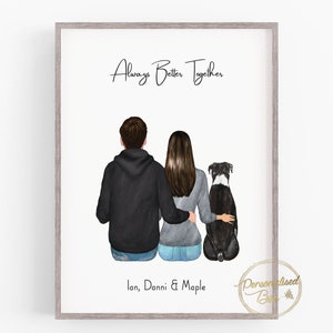 Personalised Family Pet Print, Couple Dog/Cat Print, Couple and Pet,Couple illustration,Custom Portrait, Anniversary Gift,Personalised Decor