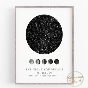 Personalised Fathers Day Gift, Star Map Print, Custom The Night You Became, Personalised Gift for Dad, Constellation Print, 1st Fathers Day
