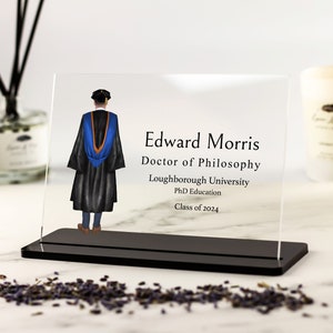 Male PHD Graduation Gift, Personalised Graduation Male Print, Class of 2023 or Any Year, Gift for Son, Grandson, Boss Custom Acrylic Plaque