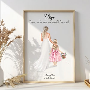 Personalisierte Blumenmädchen Druck, Danke, dass du mein Blumenmädchen bist, Brautjungfer Geschenke, Hochzeitsgeschenke, Danke, Geschenk, Benutzerdefinierte Porträt Druck