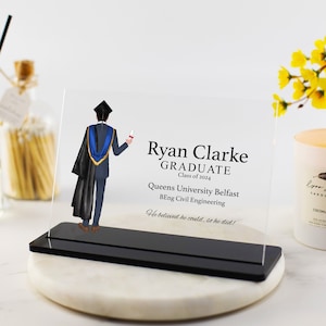 Cadeau de remise des diplômes masculin, impression personnalisée de l'obtention du diplôme, félicitations, promotion 2024, cadeau 2025 toute année pour fils, petit-fils, plaque acrylique personnalisée