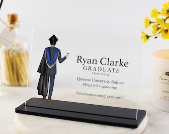 Cadeau de remise des diplômes masculin, impression personnalisée de l'obtention du diplôme, félicitations, promotion 2024, cadeau 2025 toute année pour fils, petit-fils, plaque acrylique personnalisée