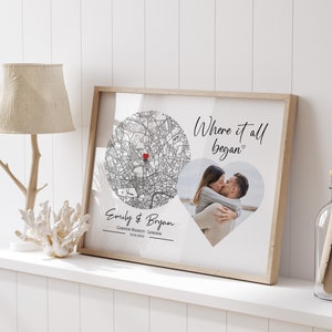 Gepersonaliseerd jubileumcadeau voor koppels Fotocadeau, waar het allemaal begon, gepersonaliseerde kaartafdruk, cadeau voor man vrouw vriend vriendin