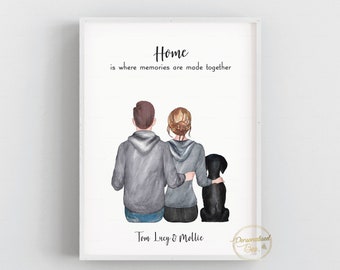 Personalised Gift for Couples and Pet, New Home Present,Family portrait, Home print,Custom, Dog Owner, Cat, Pet Portrait, Christmas,Birthday