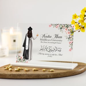 Personalised Female Muslim Graduation Gift Acrylic Plaque, Hijab Islamic Grad Gift, Graduation Gifts for Her, Any Year Arabic Quote Congrats