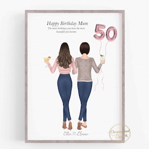 Regalo di compleanno per la mamma, regalo per il 50° compleanno della mamma, stampa personalizzata madre-figlia, regalo di compleanno per la mamma, stampa per la mamma, regalo speciale per il compleanno della mamma, qualsiasi età