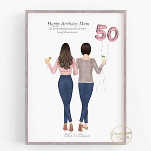 Birthday gift for Mum, 50th Mum gift, Custom Mother Daughter Print, Mom Birthday Gift, Mum Print, Special Mother Birthday Gift, Any Age