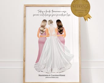 Gift for Best Friend on Wedding Day, Gift for Bride from Maid of Honour, Bridesmaids, Personalised Wedding Print, Bride to Be Gift Custom