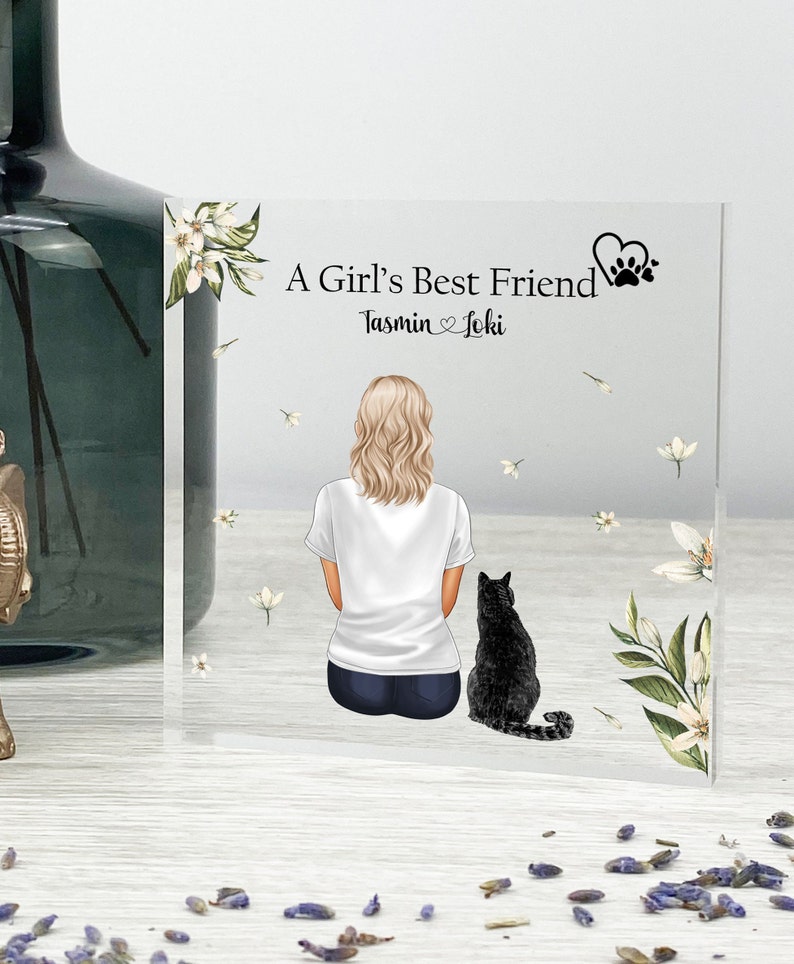 Owner and Pet Custom Print, Pet Portrait, Pet remembrance gift, Pet Loss Sympathy Present, Christmas Gift, Pet owner Gift, Acrylic Block image 2