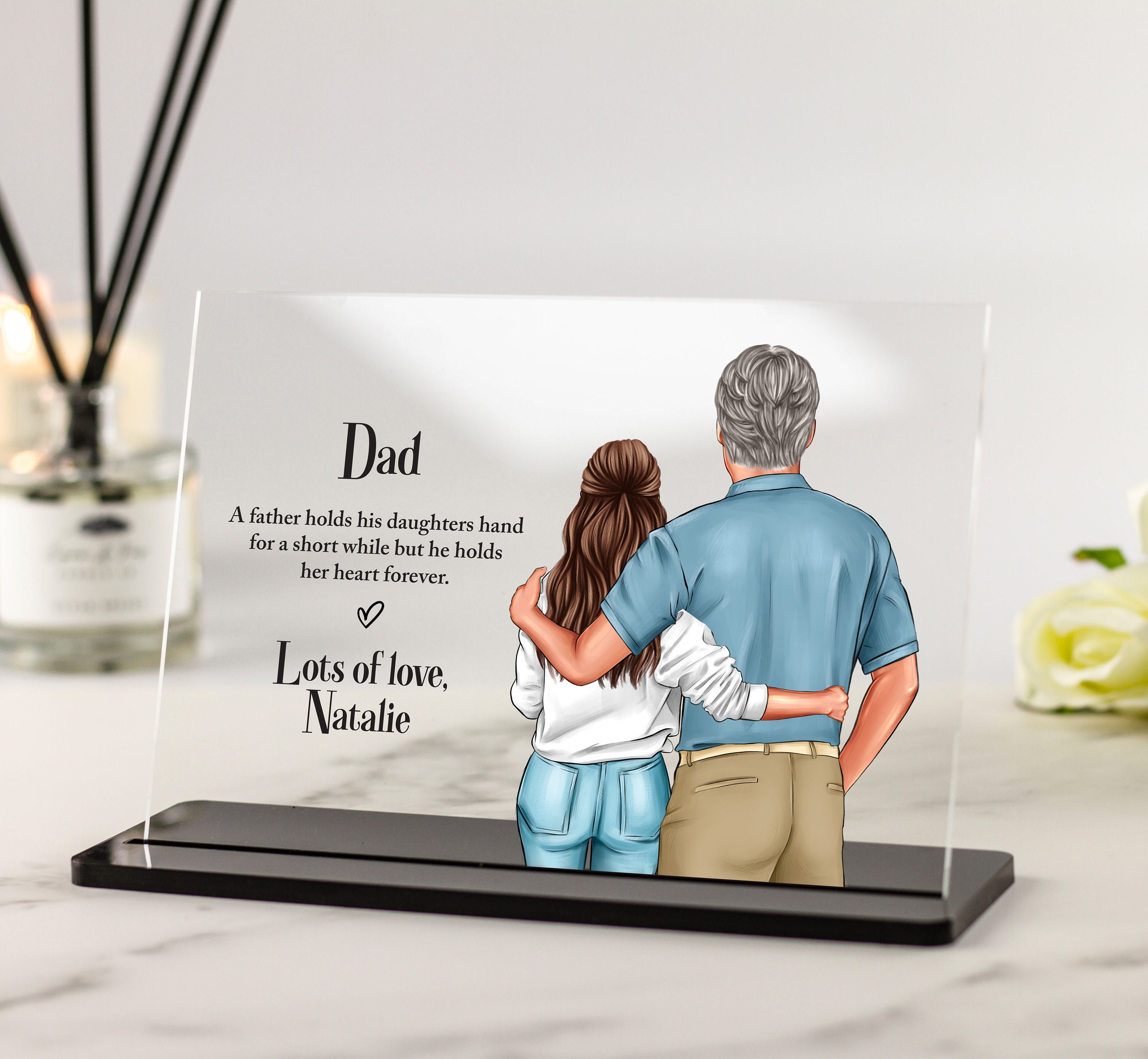 Pandasch Christmas Gifts for Dad, Best Gift for Dad from Daughter -  Personalized Engraved Acrylic Night Light with Wood Base, Unique Dad Gifts  for Thanksgiving or Christmas 