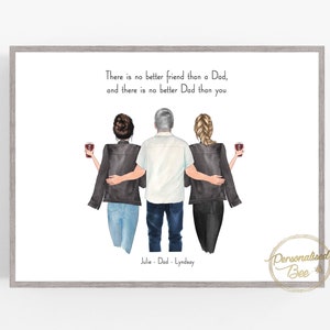 Fathers Day Gift, Personalised Dad and Daughters Print, Grandad Grandchildren Family Portrait, People Drawing, Dad Birthday Gift, Bonus Dad