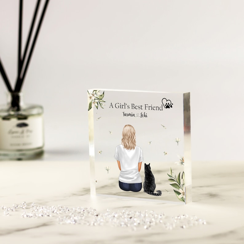 Owner and Pet Custom Print, Pet Portrait, Pet remembrance gift, Pet Loss Sympathy Present, Christmas Gift, Pet owner Gift, Acrylic Block image 1