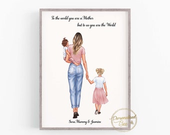 Personalised Mothers day Gift, First Mothers Day, Custom Mum Gift, Mum Birthday gift, Mum and Baby Print, Mum and Kids Portrait