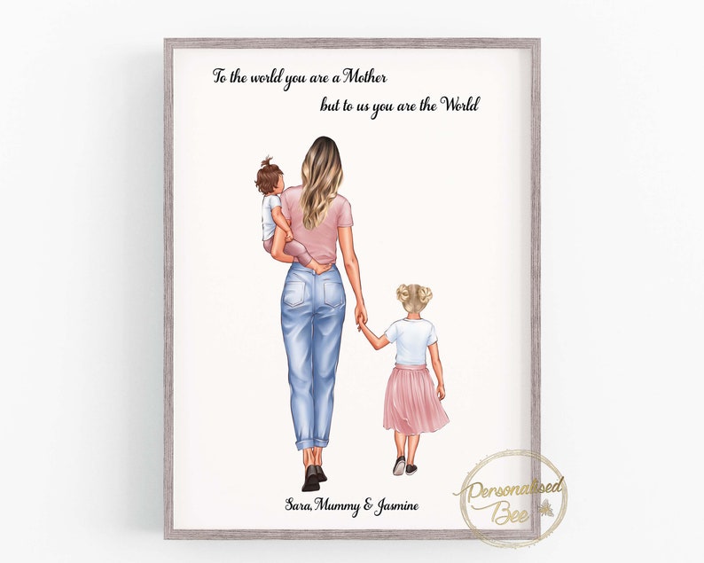 Personalised Mothers day Gift, First Mothers Day, Custom Mum Gift, Mum Birthday gift, Mum and Baby Print, Mum and Kids Portrait image 1