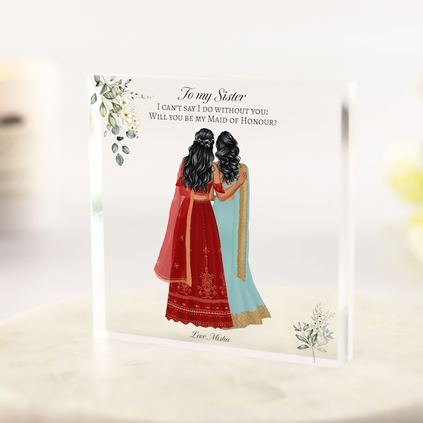 Personalised Indian Bridesmaid Proposal, Will You Be My Maid Of Honour Gift, Sister Bridesmaid Proposal, Thank You Desi Gift, Acrylic Block