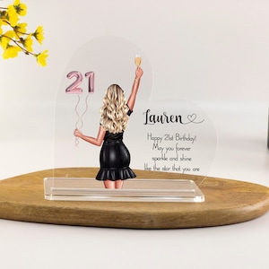 Regali per il 21° compleanno per lei, sorella, compleanno speciale della figlia, regali per la migliore amica, 16, 18, 30 regali personalizzati Targa acrilica a cuore