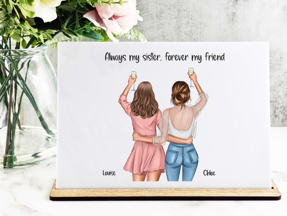 Cadeaux Sœur, Plaque Acrylique Personnalisée avec Support, Souvenir Sœur,  Cadeau Anniversaire pour Sœur, Impression Sœur, Illustration Personnalisée,  BFF -  France