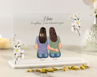 Mothers Day Gift, Unique Mum Gift, Personalised Mum and Daughter Print, Mom Birthday Present,Thoughtful Keepsake Daisy Clear Acrylic Plaque