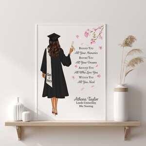 Regalos de graduación para ella, Graduación universitaria, Retrato personalizado, Doctorado, Maestría, Poema de graduación, Felicitaciones Mejor amigo Felicitaciones florales Imprimir