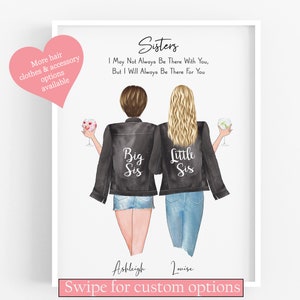 Personalised Gift for a Sister, Big Sis Little Sis, Sisters, Siblings Family Keepsake Print, Birthday, Christmas Letterbox Present,Customise