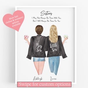 Regalo personalizzato per una sorella, Big Sis Little Sis, sorelle, fratelli famiglia ricordo stampa, compleanno, cartolina di Natale, personalizza