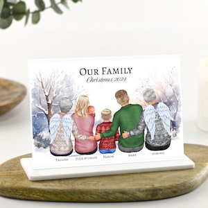 Personalised Christmas Family Print, Family and Pet Print, Our Family, Memorial Christmas Decor, winter background White Acrylic Plaque