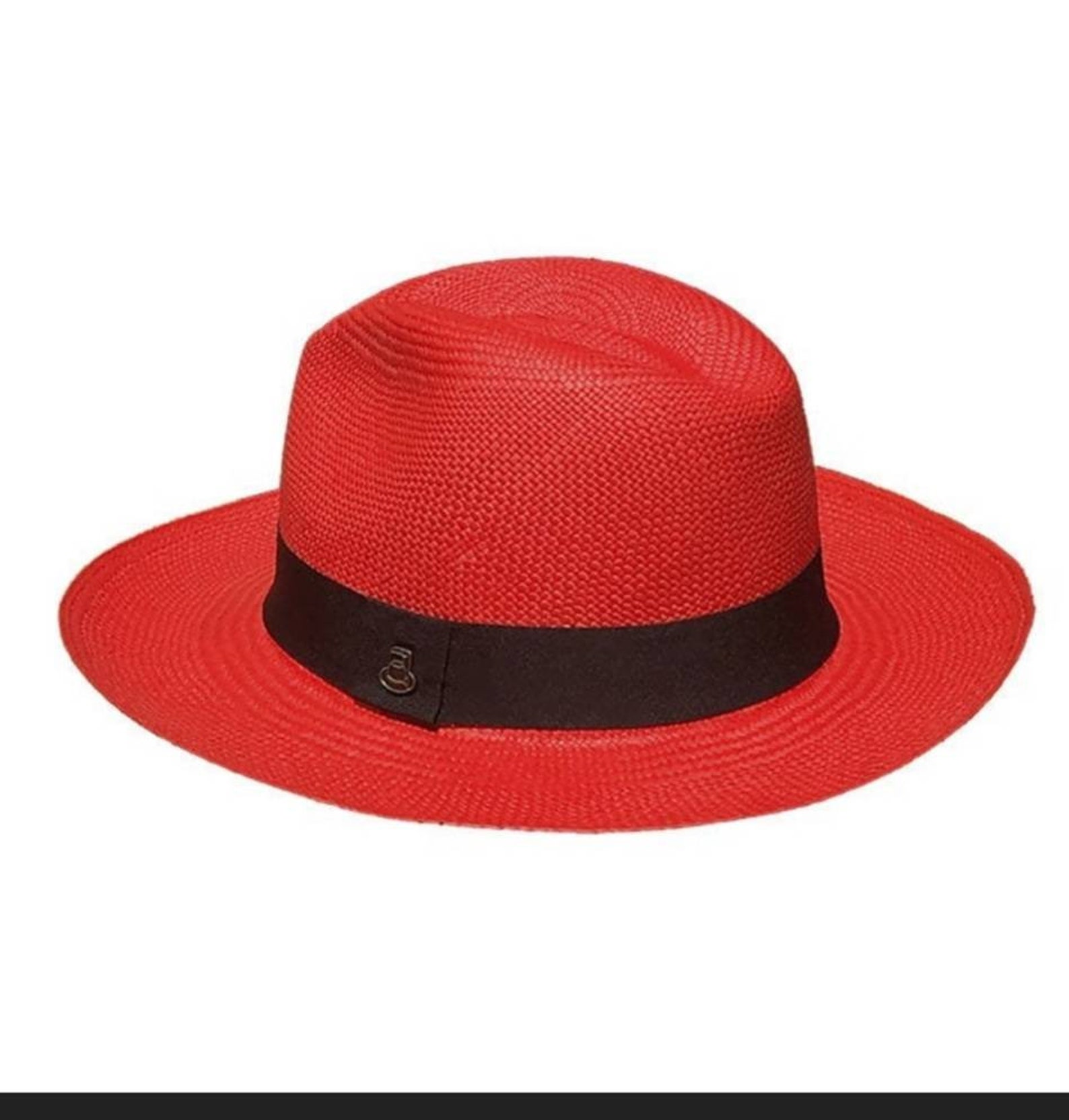 Red Classic Fedora / Genuine Panama Hat / White Toquilla Straw