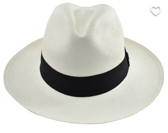 White Classic Fedora / Genuine Panama Hat / White toquilla straw / Handwoven in Ecuador