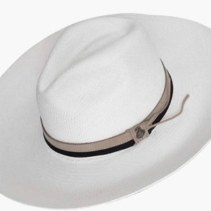 Original Panama Hat - White Wide Brim Classic Fedora - Toquilla Straw - Leather Band - Handmade in Ecuador by Ecua-Andino