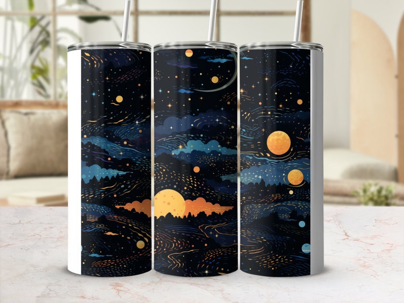 Celestial Night Sky Digital Wallpaper, Starry Moon Landscape, Aesthetic