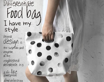Fashion lunch bag with dots pattern -- Lunch Tote | Eco Friendly | Reusable | School |Gift for Kids men women bridesmaids | Grocery |Durable