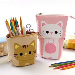 3D Cat Zipper Pen Case Makeup Pouch Tool Bag Stationary Pencil Box Organizer #4 in Brown
