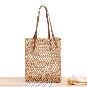 Hand woven straw shoulder bag -- Eco Tote Bag | Eco Friendly Shopper | Cat Dog Animal | Beach Bag | Shopping Bag | Gift for her |  Grocery