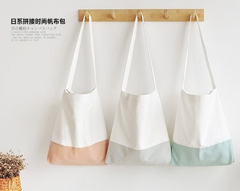 Simple 2 colors canvas cotton crossbody bag 5colors-- Eco Tote Bag | Eco Friendly Shopper | Beach Bag | Shopping Bag |Gift for her |Grocery