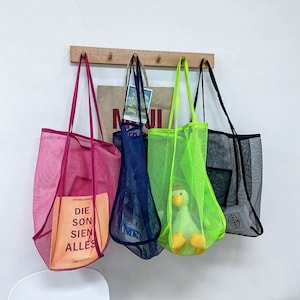 Sharp color mesh tote bag -- Eco Tote Bag | Eco Friendly Shopper | Cat Dog Animal | Beach Bag | Shopping Bag | Gift for her |  Grocery