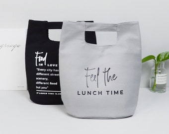 Simple wordings insulated lunch bag -- Lunch Tote | Eco Friendly |Reusable |School |Gift for Kids men women bridesmaids |Grocery |Durable