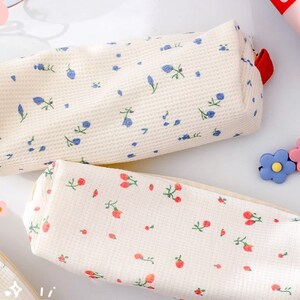 Floral Waffle Kawaii Pencil case Multi Purpose Teacher Makeup Bag Pens Case Cosmetic Bag PencilBag Stationery Organizer Gift image 6