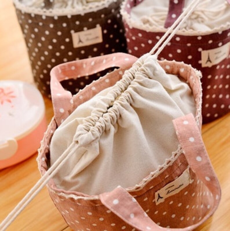 Japanese Insulated Dot Pattern String Lunch Bag lunch Tote Etsy UK