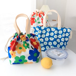 Colorful Japanese style String lunch bag -- Lunch Tote| Eco Friendly |Reusable |School |Gift for Kids women bridesmaids |Grocery |Durable