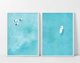 Paddle Board Prints Set, Aerial Surf Art Decor (Digital Download)