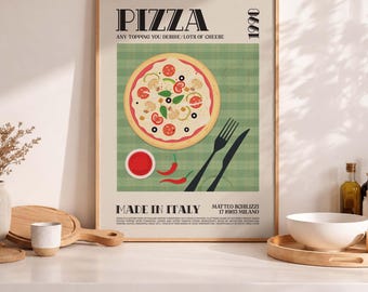 Retro Pizza Italy Art Print, Kitchen Decor (Digital Download)