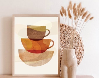 Boho Coffee Cup Art Print, Abstract Minimalist Design (Digital Download)