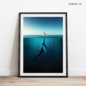 Wal zum Ausdrucken, Wal-Druck Poster, Blauwal Kunst, Wal Wandkunst, Wal Illustration, Buckelwal, Wal und Segel, Segel Ozean Druck