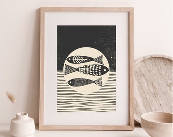 Boho Fish Art Print, Mid Century Modern, Sea Poster (Digital Download)